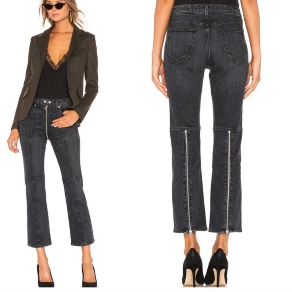 Rag & Bone Iver high rise straight leg zipper jeans black bain wash